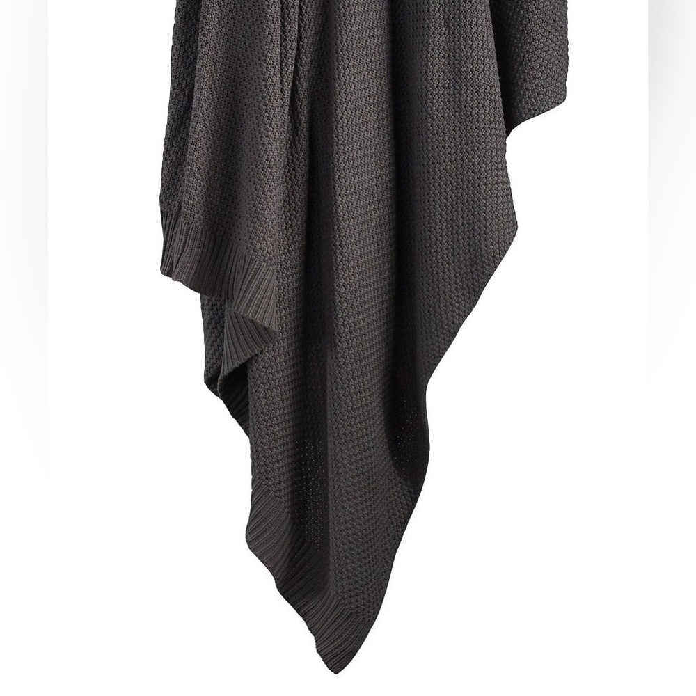 HiEnd ACCENTS Slate Gray Cotton Knit Blanket Full Queen Textured Bedding 92x96